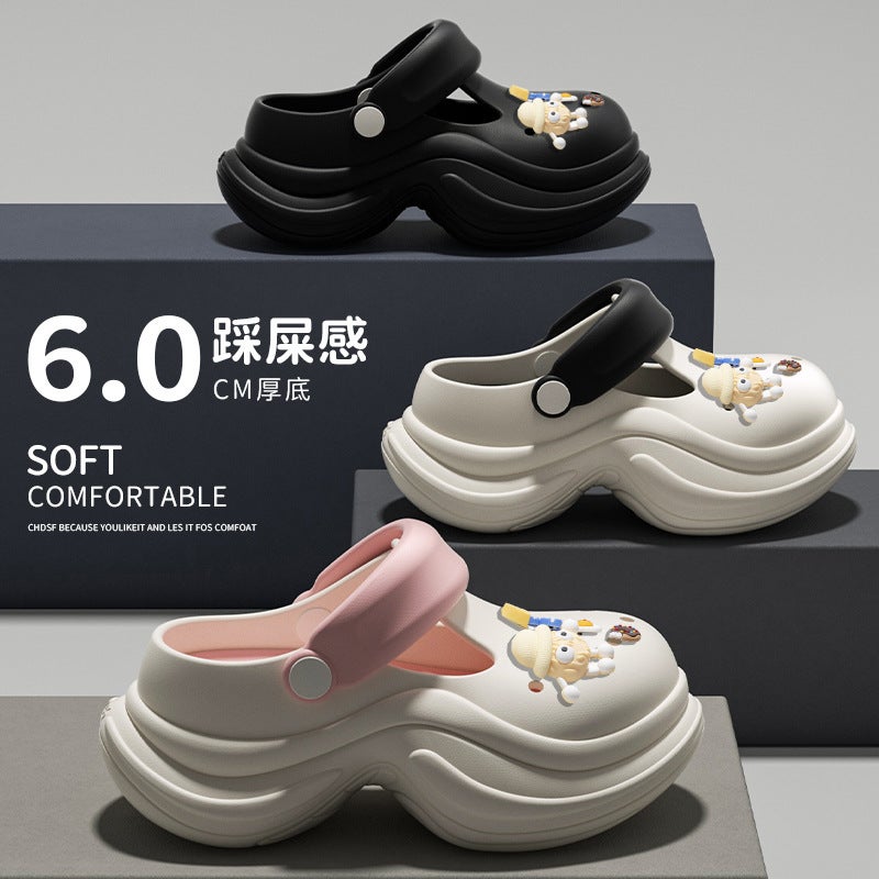 Style Hole Shoes Women'S Summer Thick Sole Non-Slip Outer Wear Height-Increasing Beach Baotou Women'S Diy Sandals And Slippers - Image 5